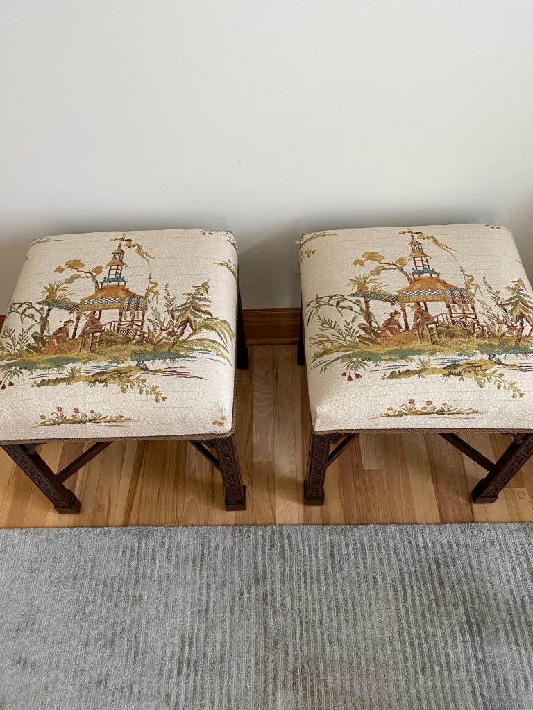 Chinese Chippendale Chinoserie Matching Pair of Benches